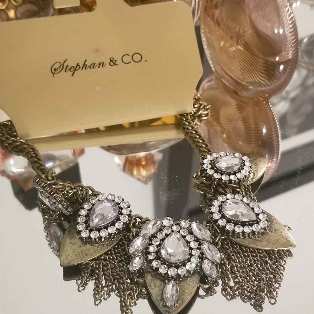 NWT Bronze and rhinestone statement necklace